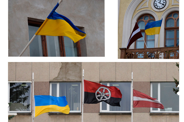 Kuldīgā plīvo Ukrainas karogi